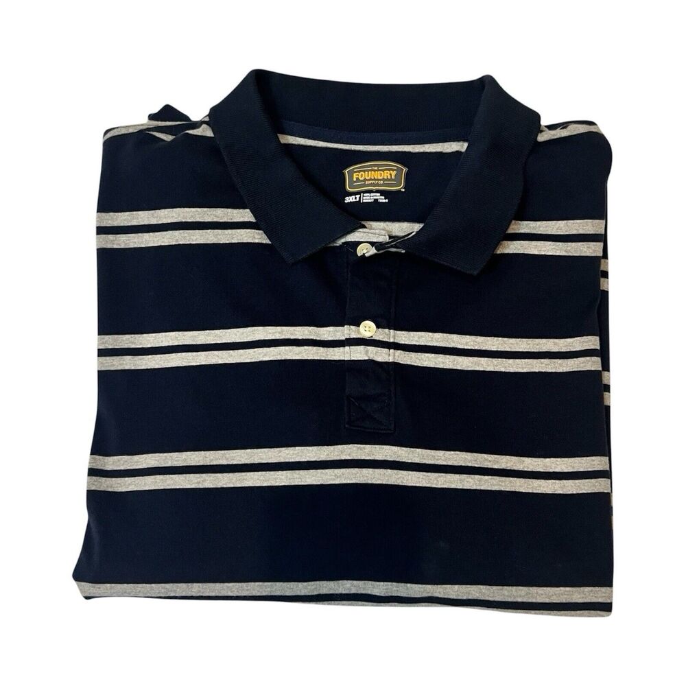 The Foundry Supply Co 3xlt  Navy Stripped Polo Pullover Shirt XL Tall